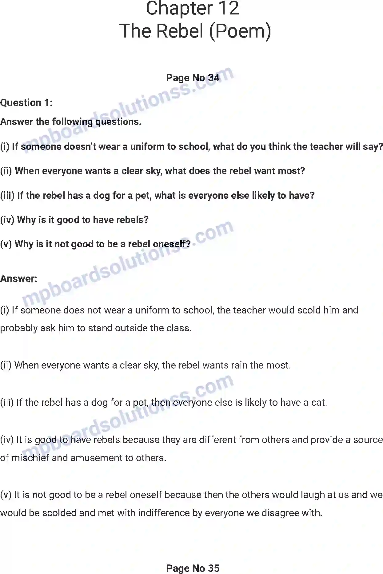 MP Board Book for Class 7 English The Rebel (Poem) Image 1