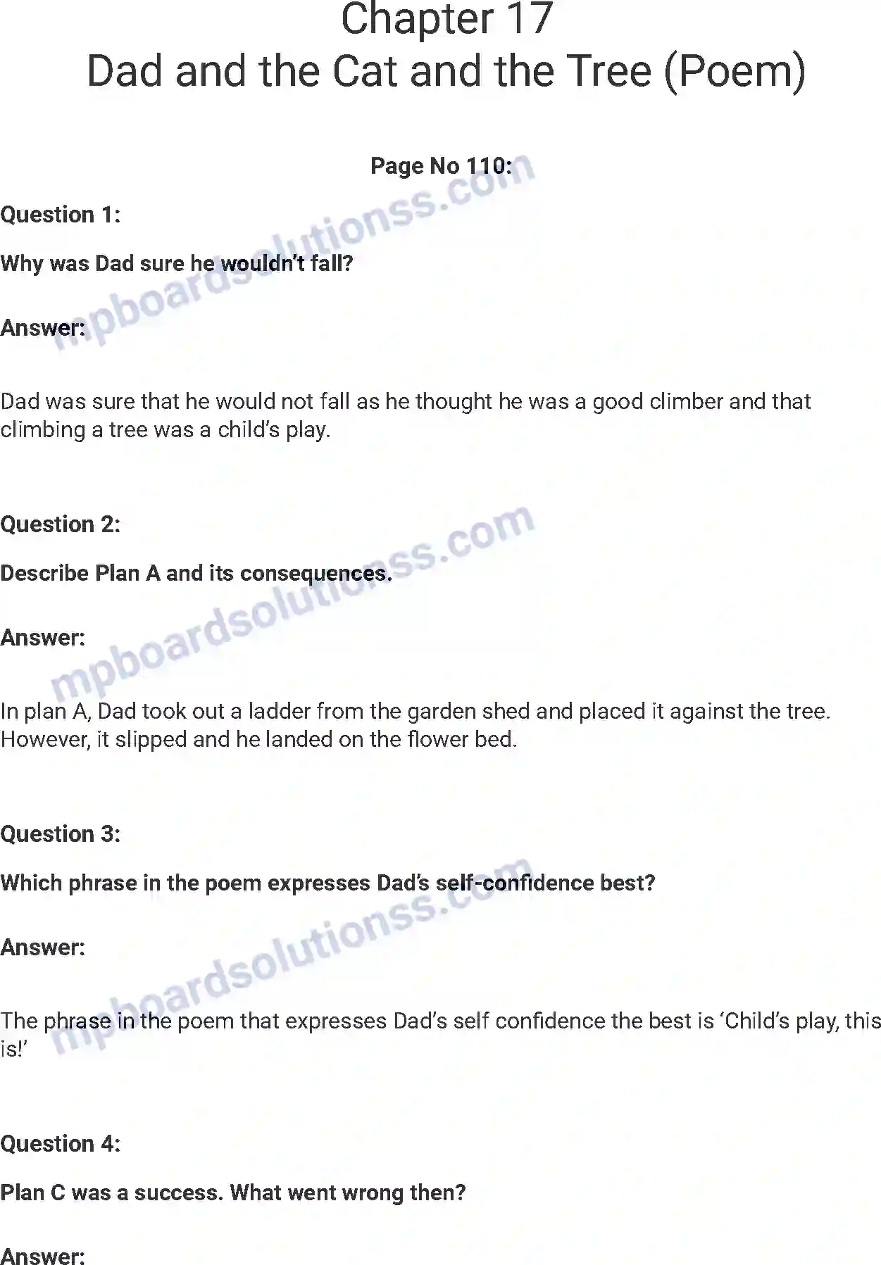 MP Board Book for Class 7 English Dad and the Cat and the Tree (Poem) Image 1