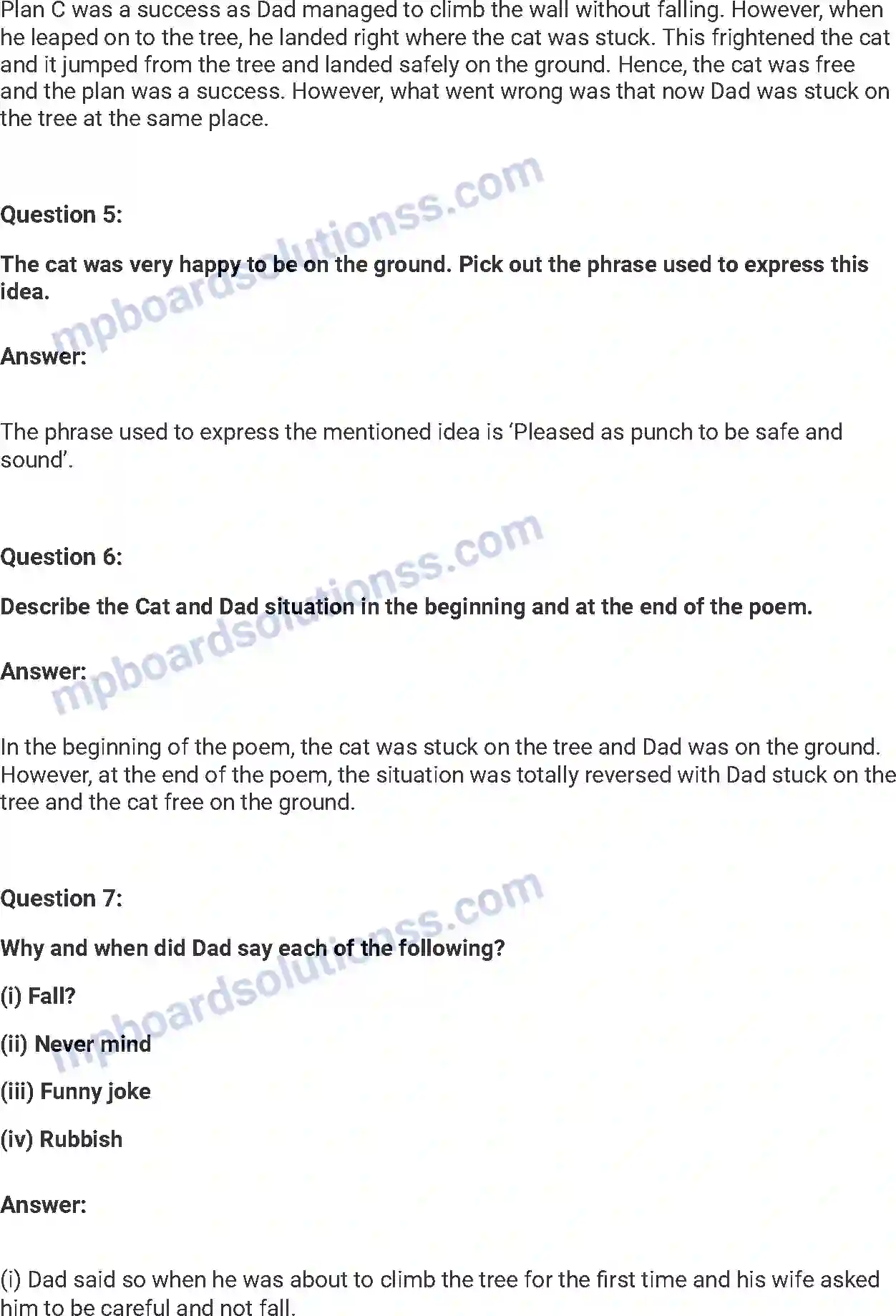 MP Board Book for Class 7 English Dad and the Cat and the Tree (Poem) Image 2