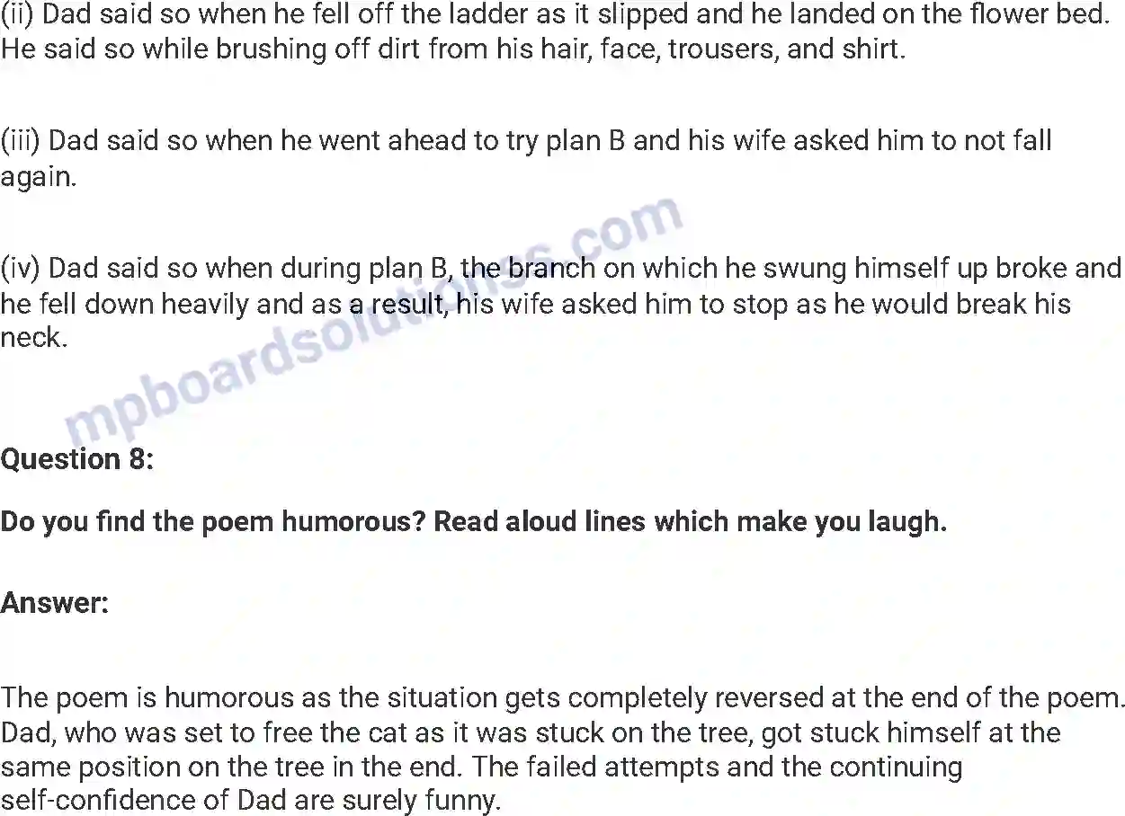MP Board Book for Class 7 English Dad and the Cat and the Tree (Poem) Image 3