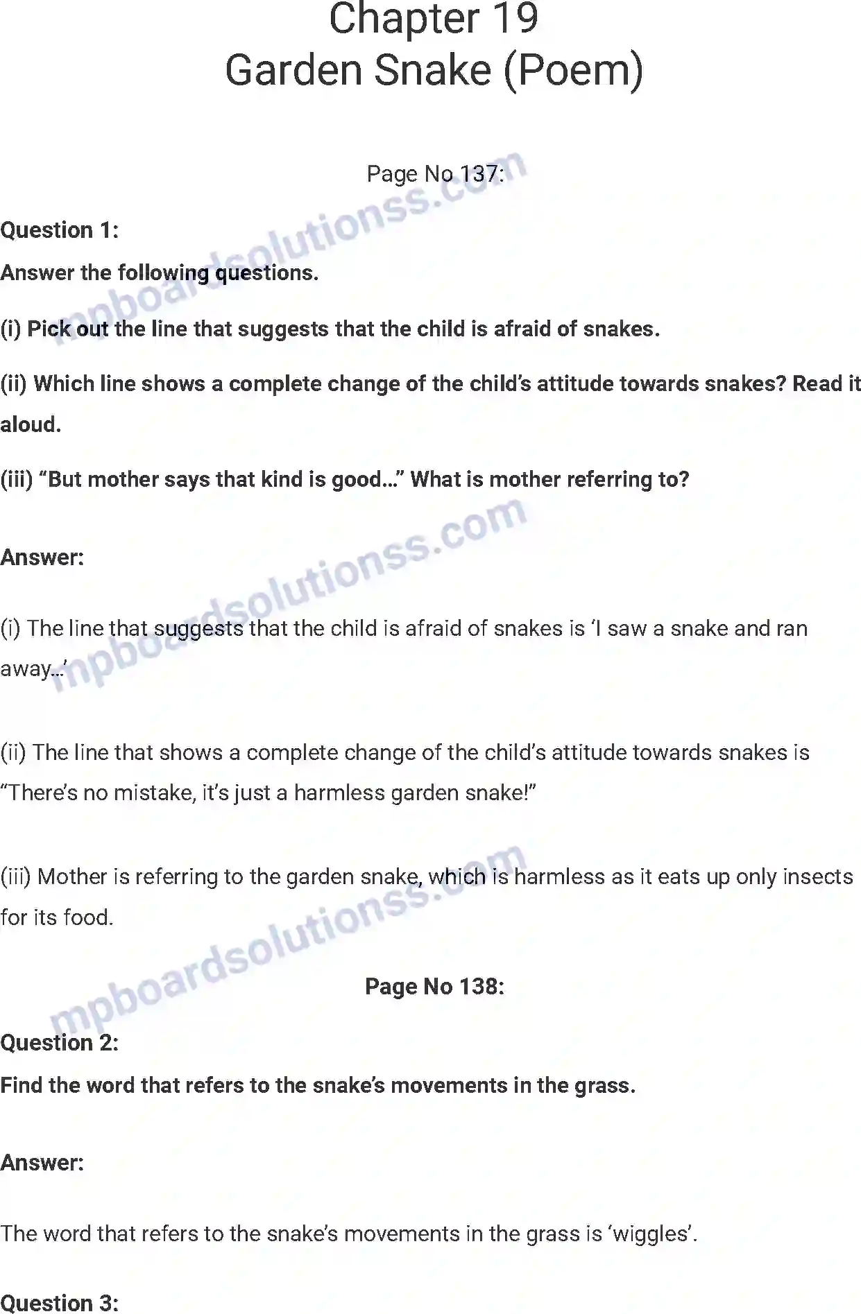 MP Board Book for Class 7 English Garden Snake (Poem) Image 1