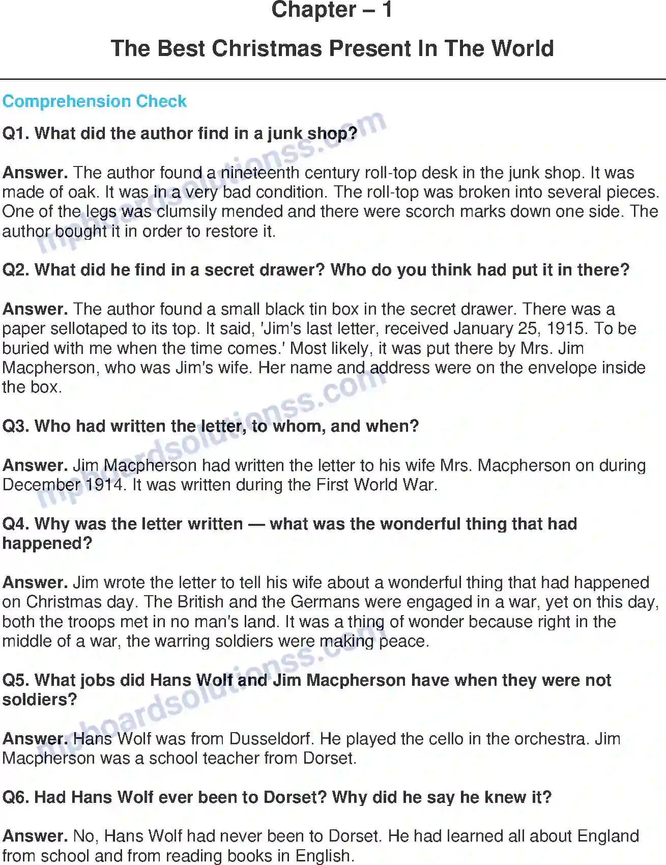 MP Board Book for Class 8 English The Best Christmas Present In The World Image 1