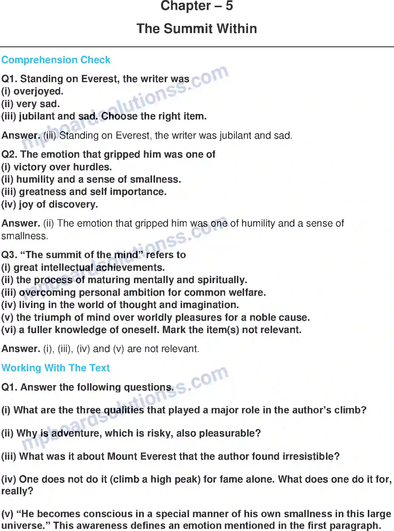 MP Board Book for Class 8 English The Summit Within Image 1