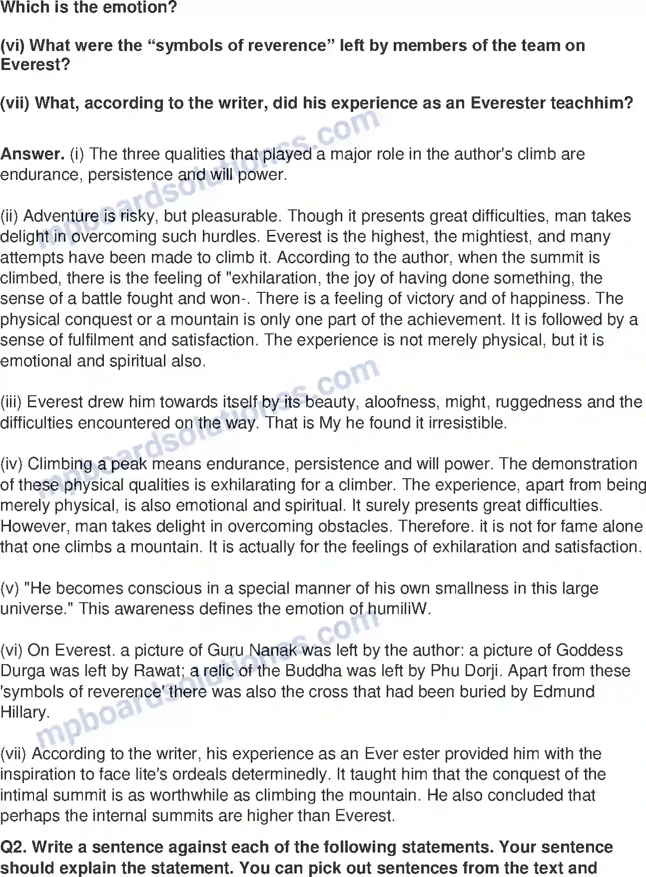 MP Board Book for Class 8 English The Summit Within Image 2