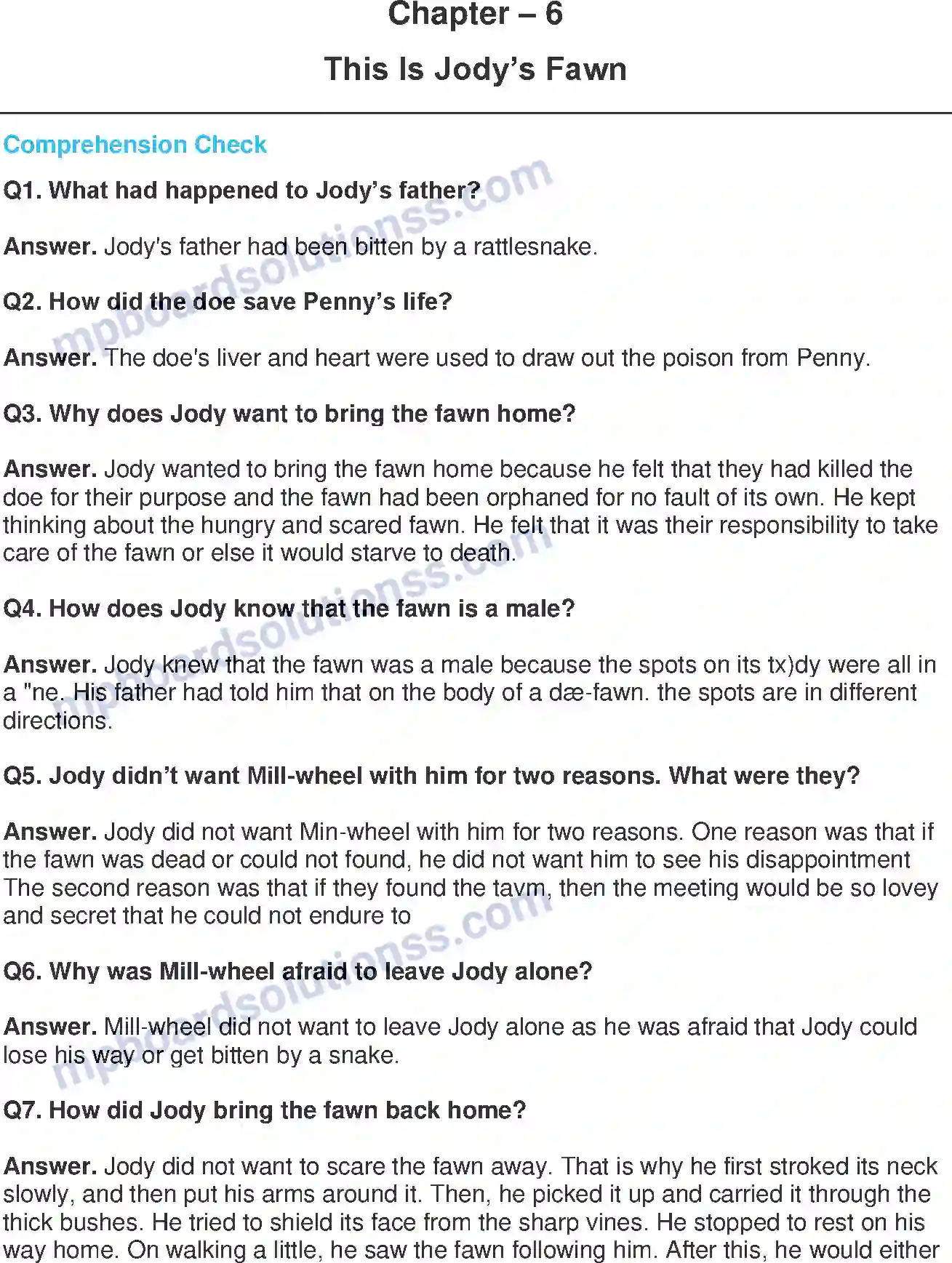 MP Board Book for Class 8 English This Is Jody’s Fawn Image 1