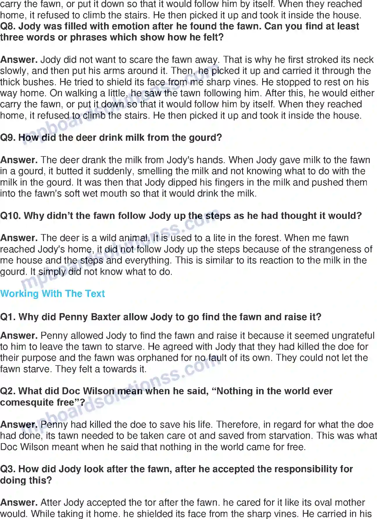 MP Board Book for Class 8 English This Is Jody’s Fawn Image 2