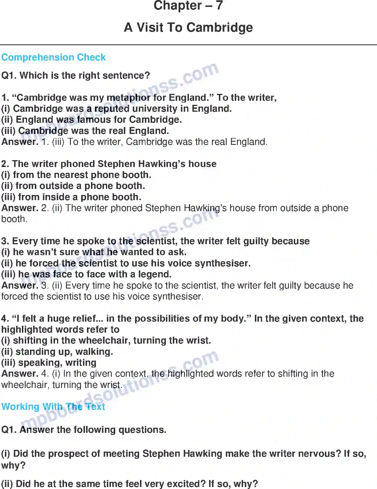 MP Board Book for Class 8 English A Visit To Cambridge Image 1
