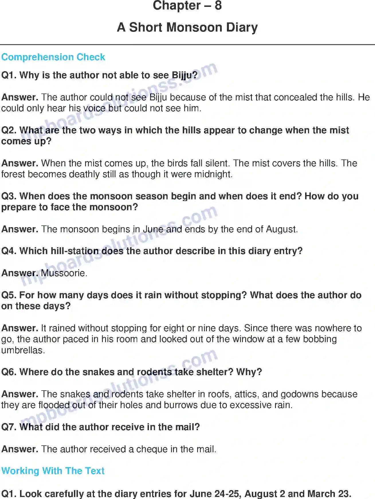 MP Board Book for Class 8 English A Short Monsoon Diary Image 1