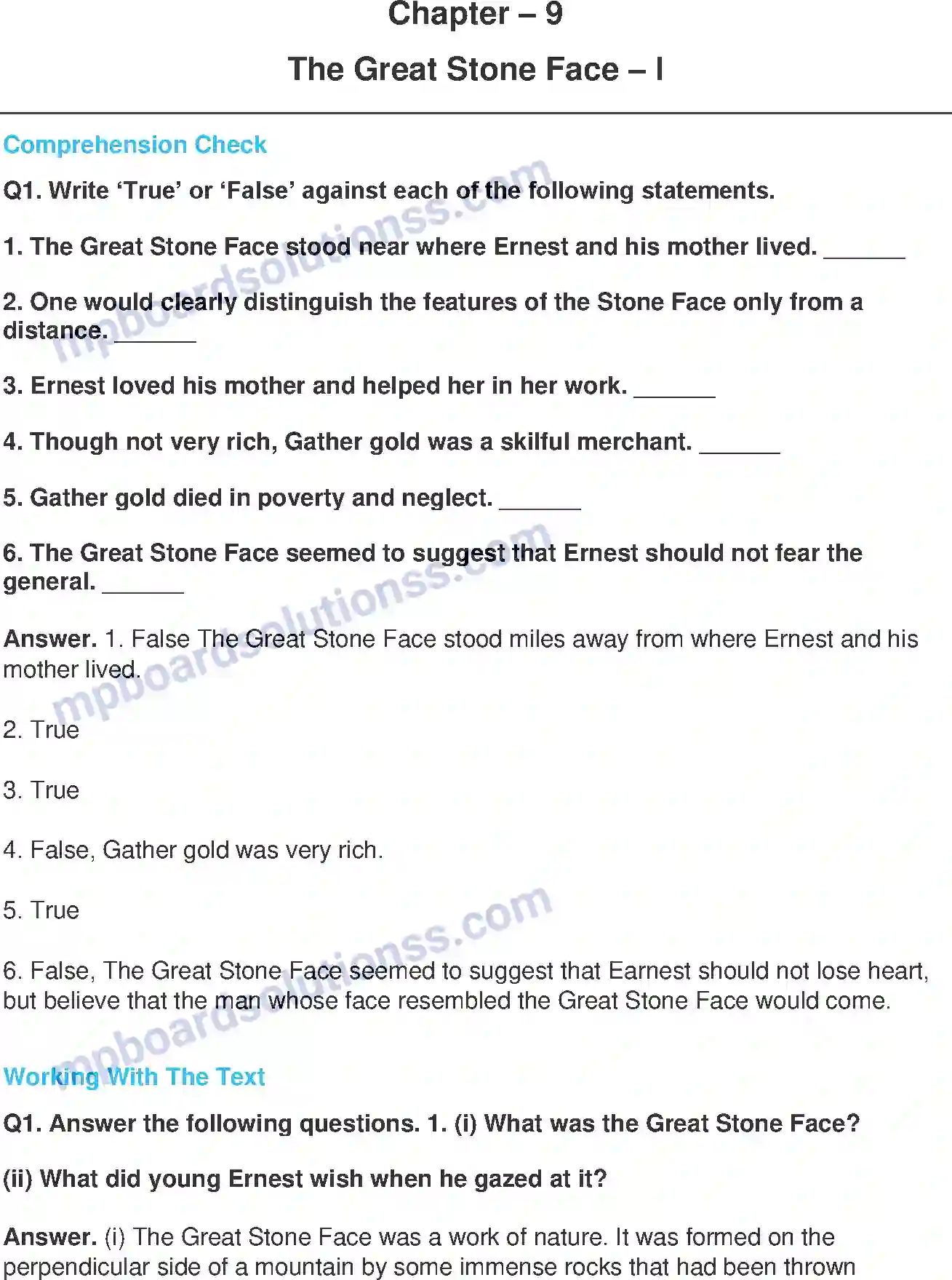 MP Board Book for Class 8 English The Great Stone Face - I Image 1