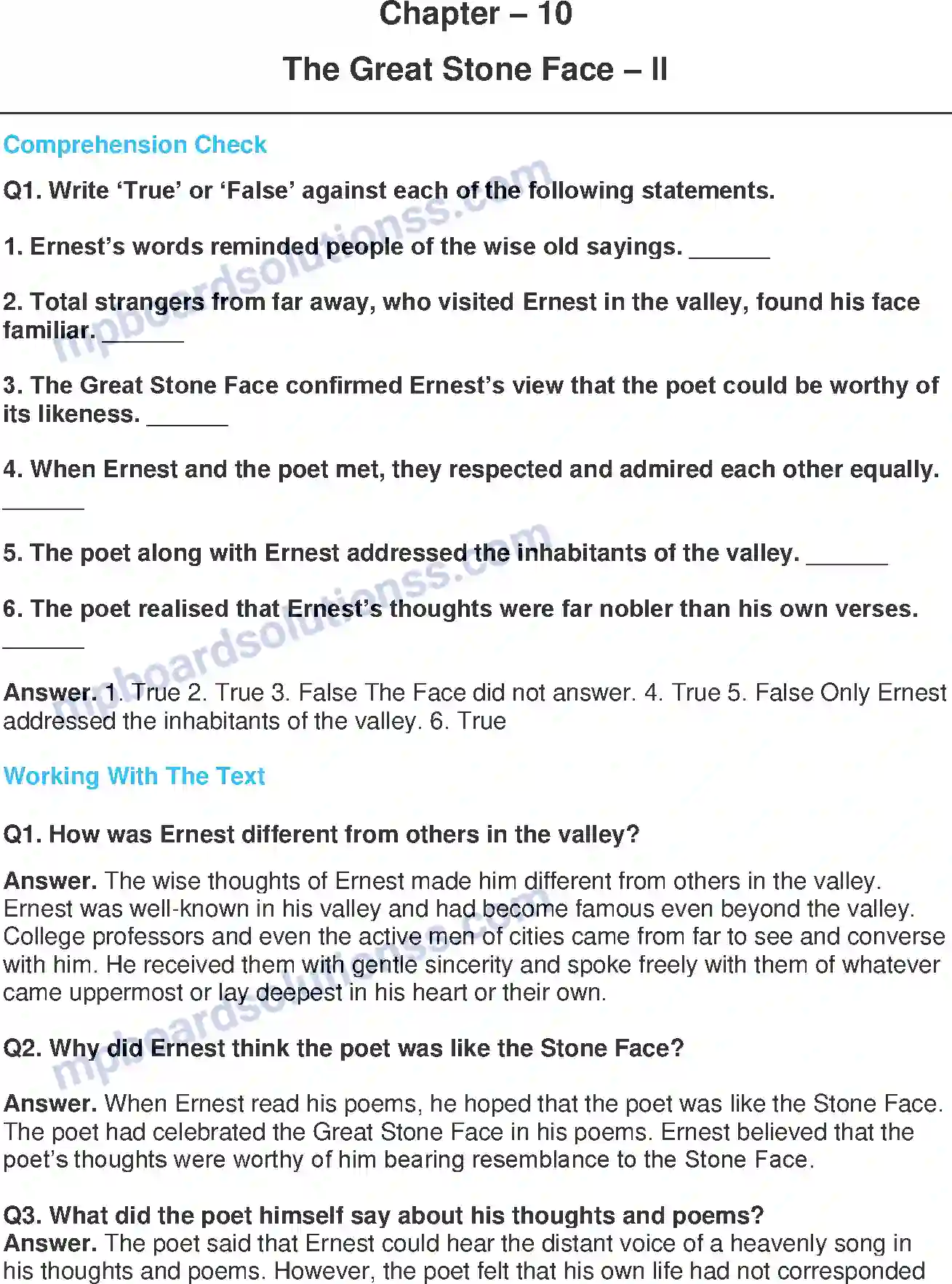 MP Board Book for Class 8 English The Great Stone Face - II Image 1