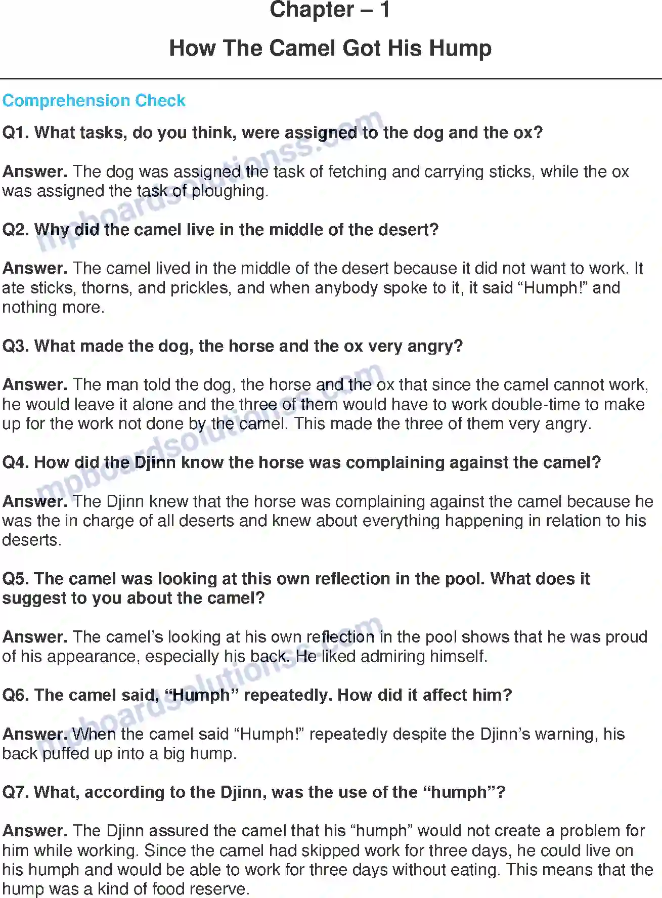 MP Board Book for Class 8 English How The Camel Got His Hump Image 1