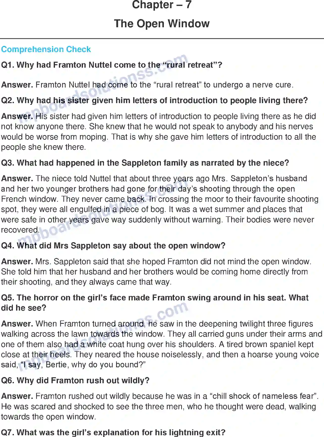 MP Board Book for Class 8 English The Open Window Image 1