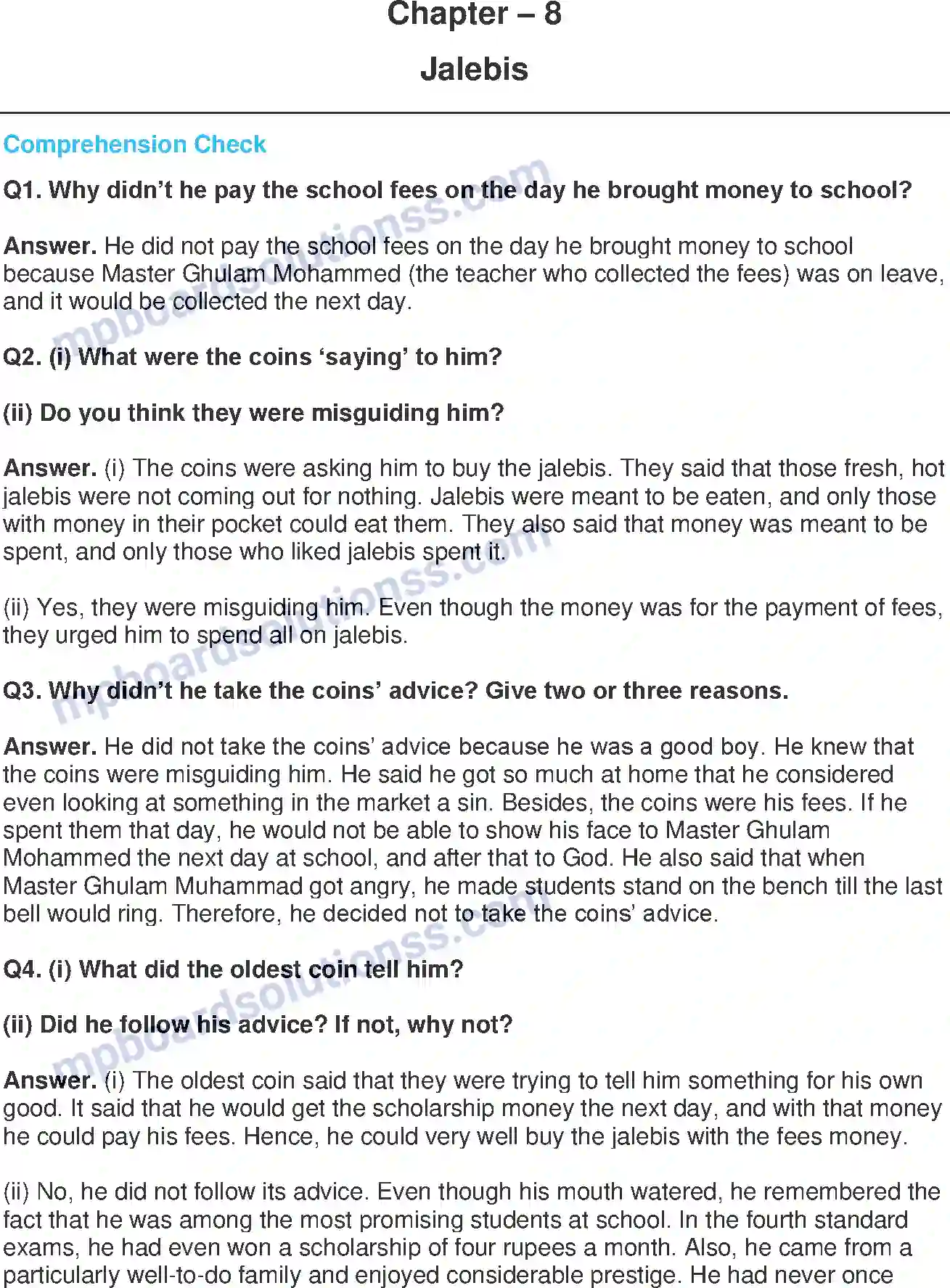 MP Board Book for Class 8 English Jalebis Image 1