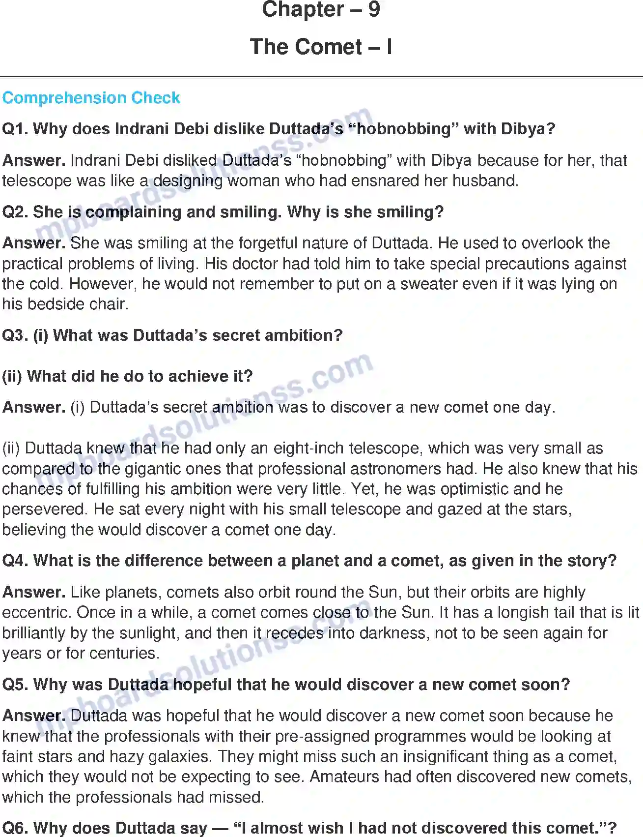 MP Board Book for Class 8 English The Comet - I Image 1