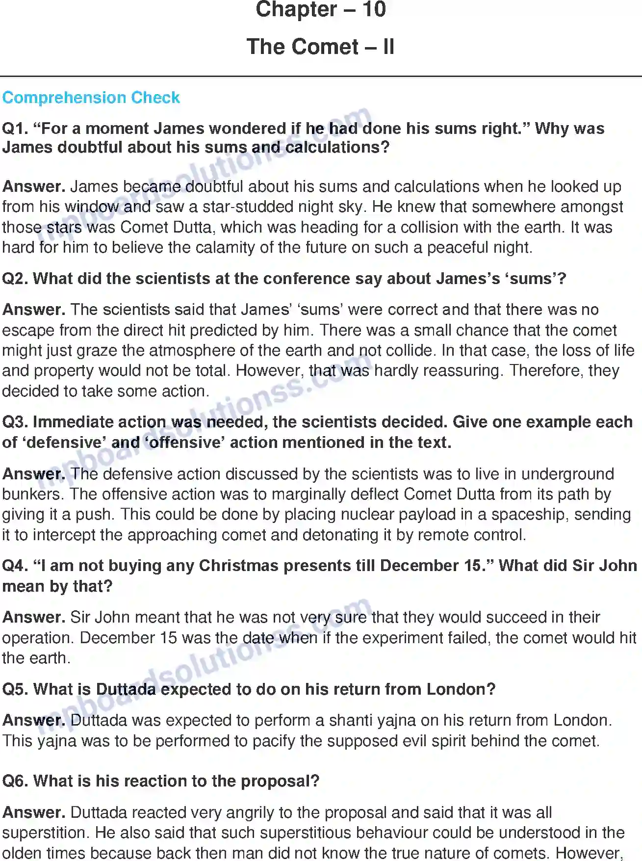 MP Board Book for Class 8 English The Comet - II Image 1