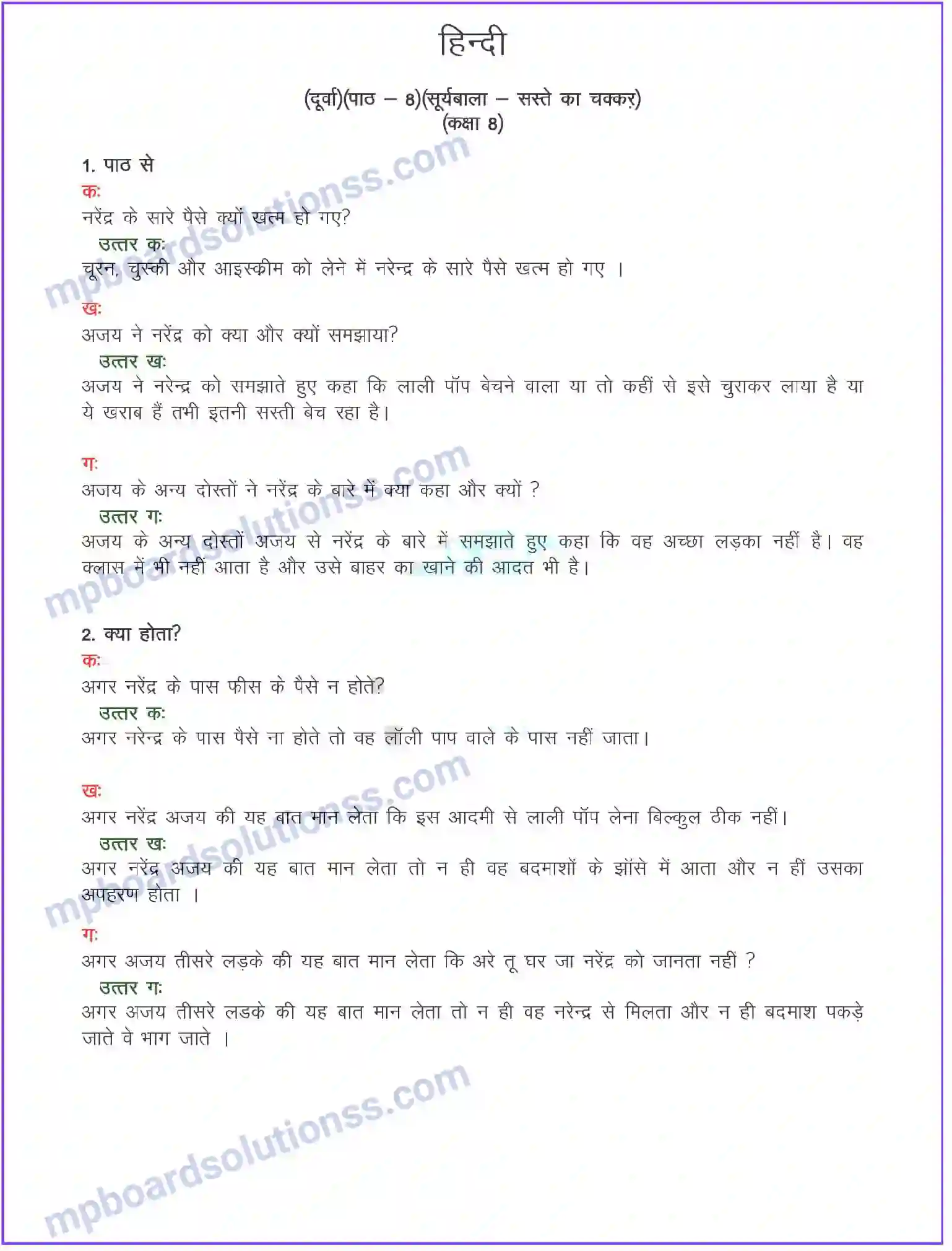 MP Board Book for Class 8 Hindi सस्ते का चक्कर (एकांकी) Image 1