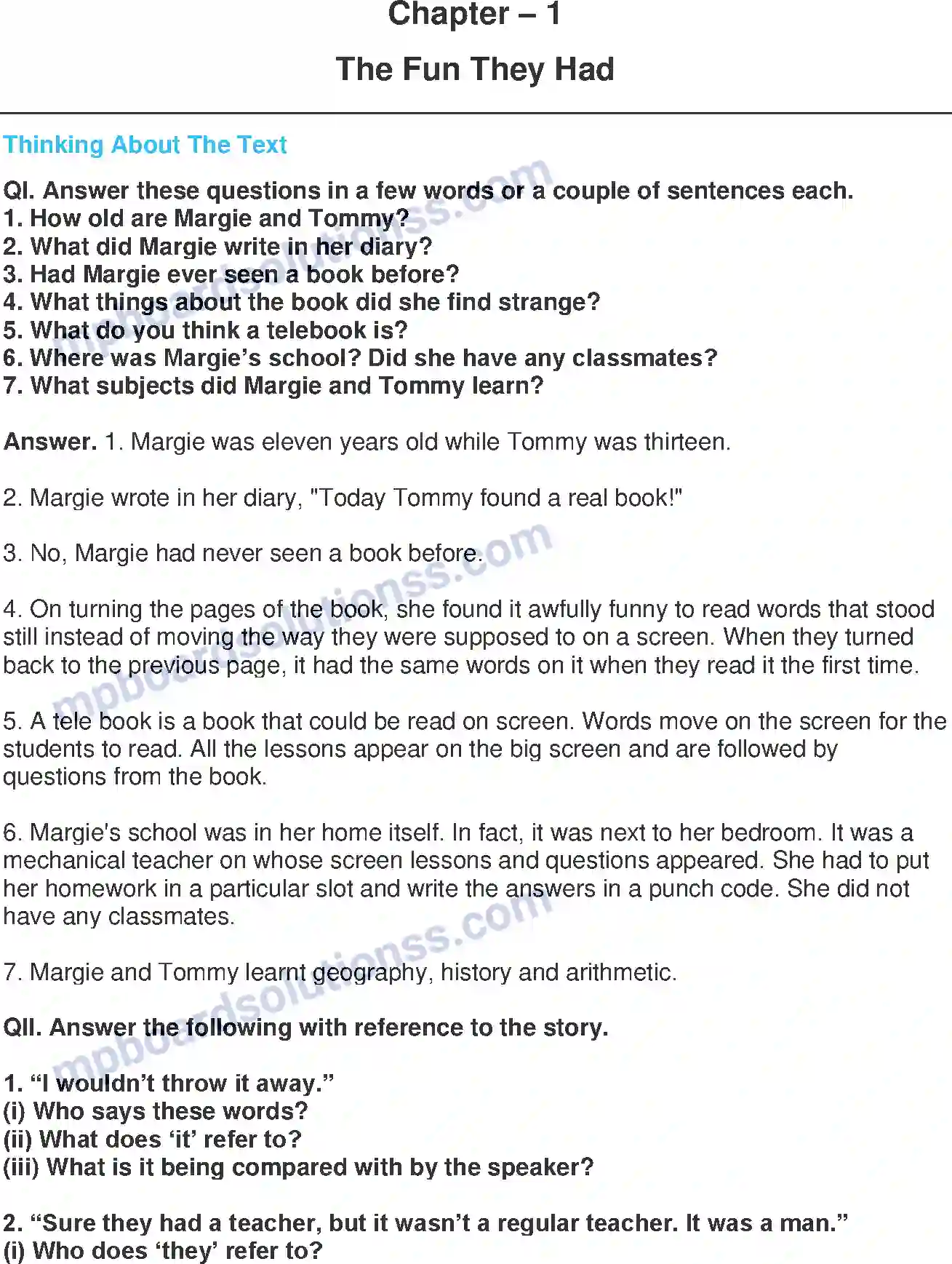 MP Board Book for Class 9 English The Fun They Had Image 1