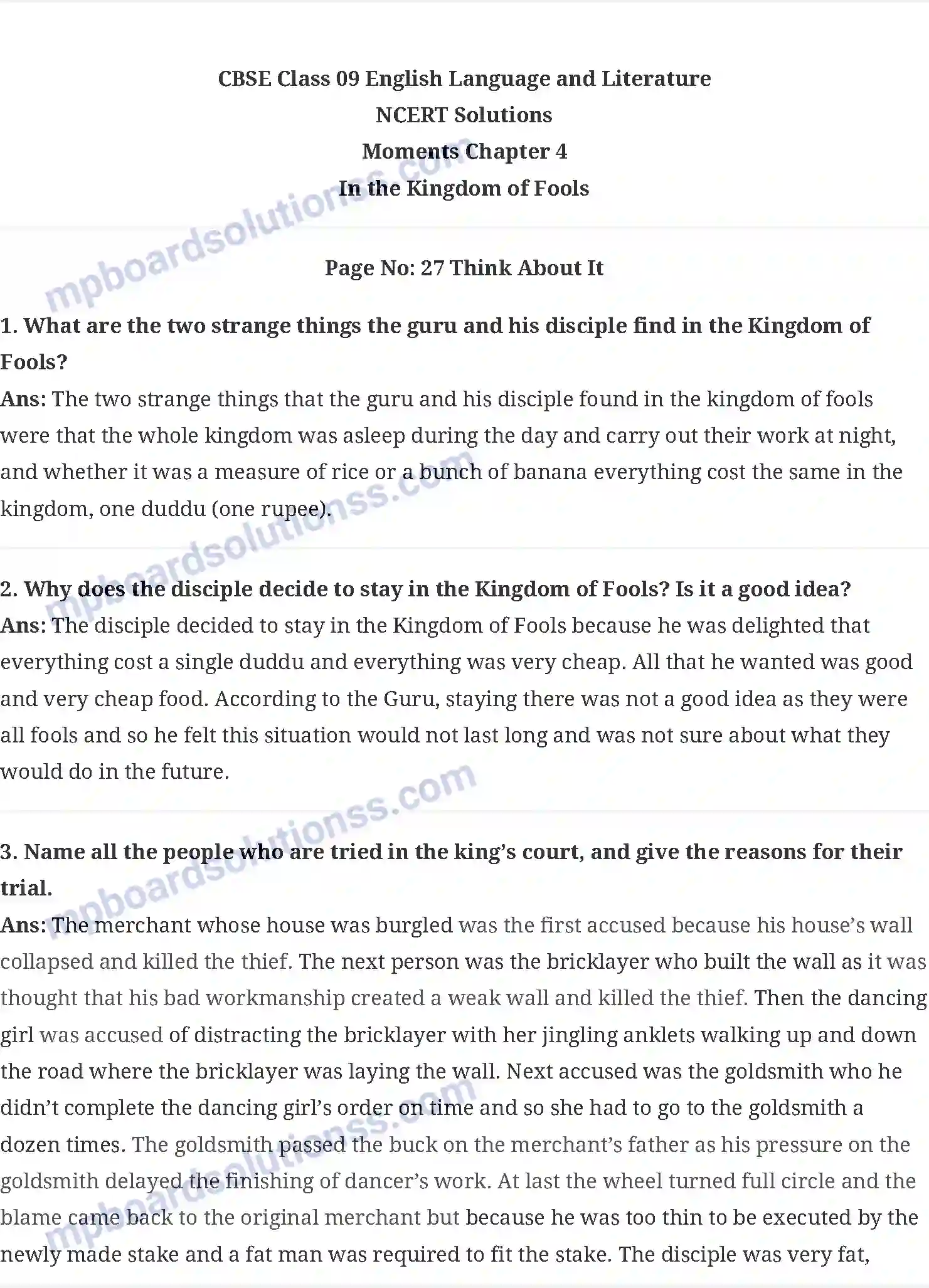 MP Board Book for Class 9 English In The Kingdom Of Fools Image 1