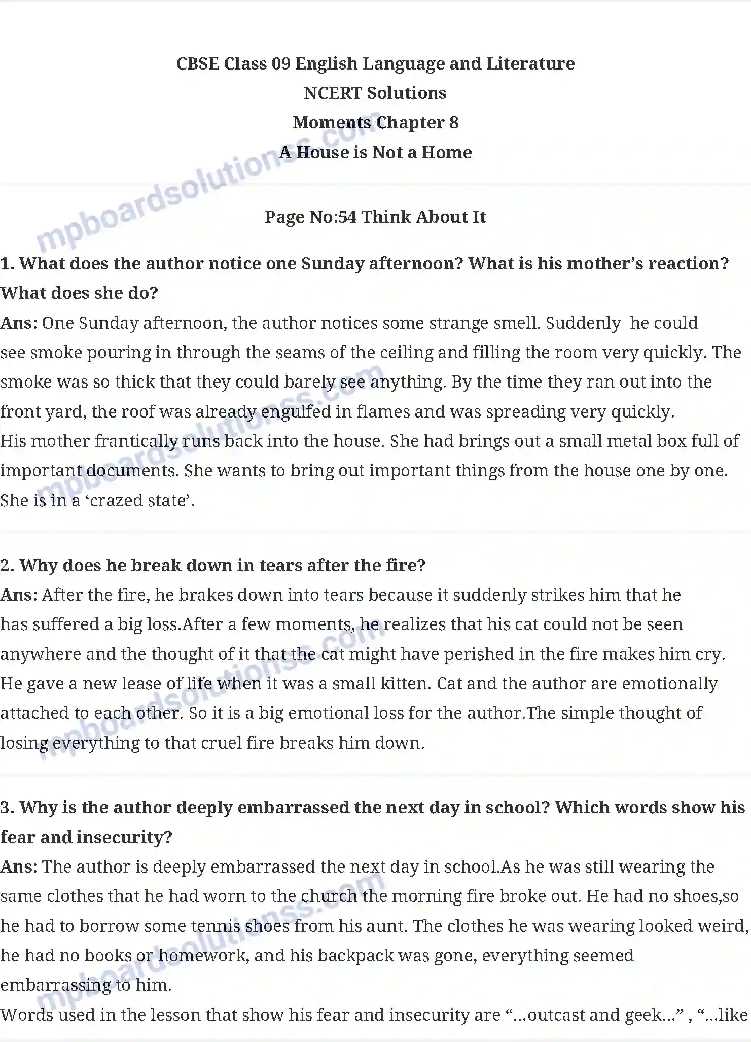 MP Board Book for Class 9 English A House Is Not A Home Image 1