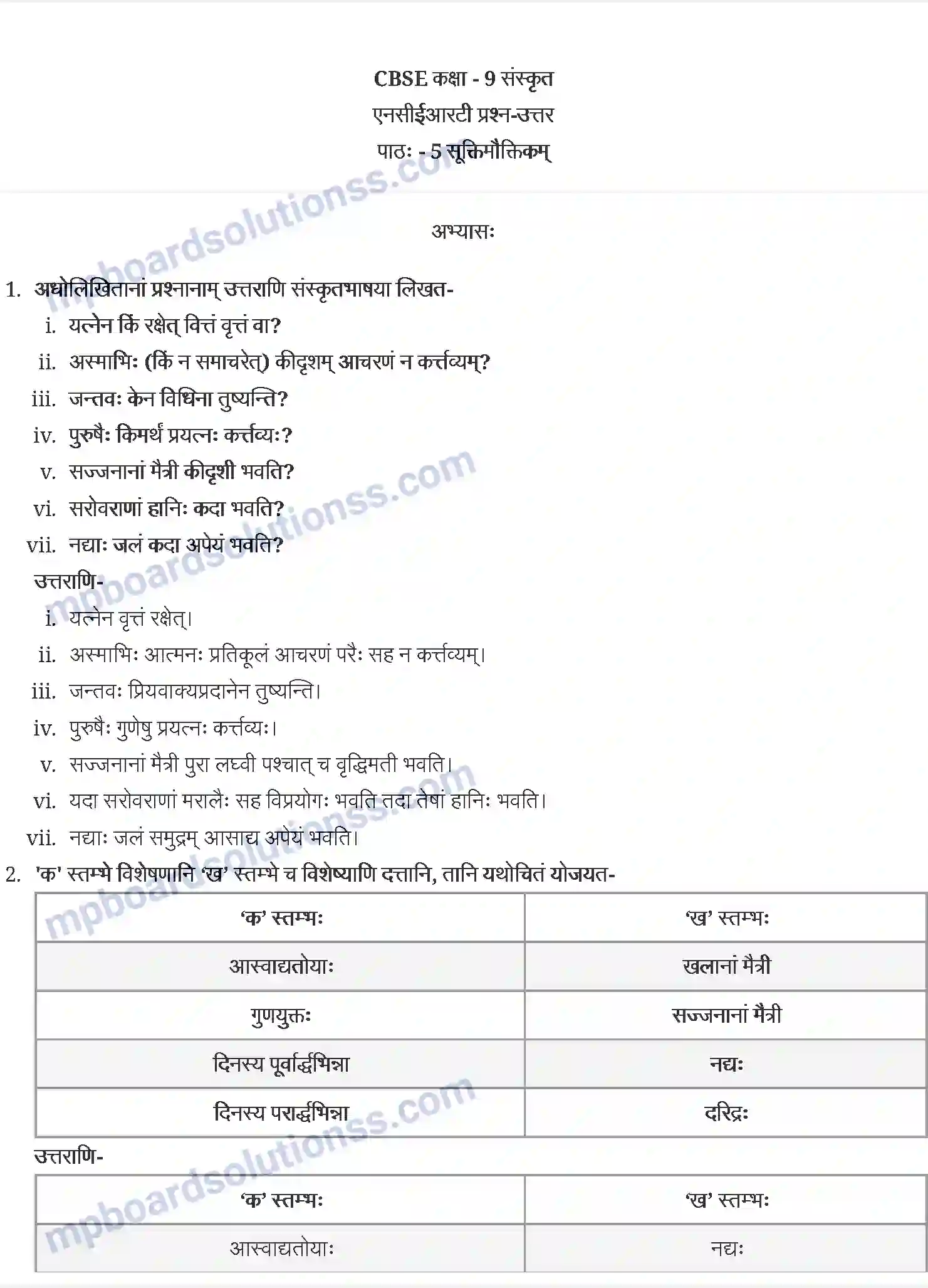 MP Board Book for Class 9 Sanskrit सूक्तिमौक्तिक Image 1