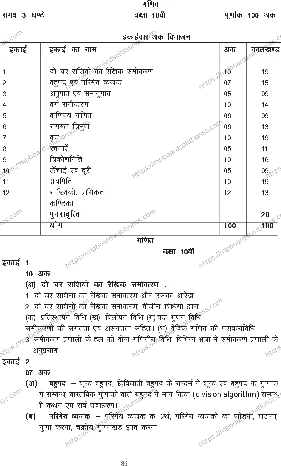 MP Board Class 10 Mathematics 2020-21 Syllabus Image 3