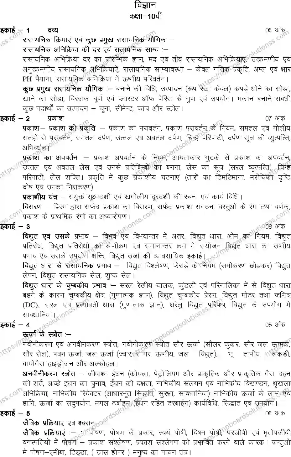 MP Board Class 10 Science 2020-21 Syllabus Image 2