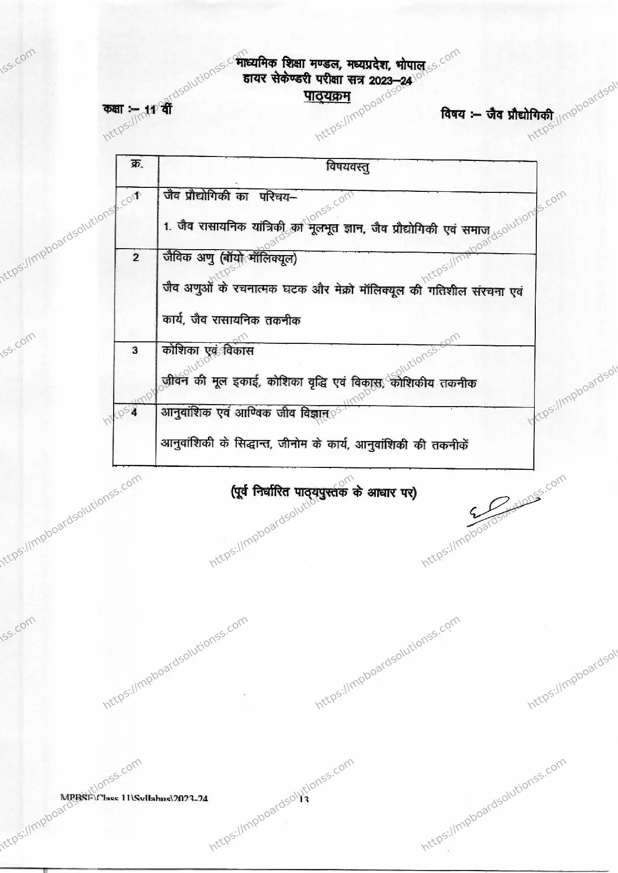 MP Board Class 11 Biotechnology 2023-24 Syllabus Image 2