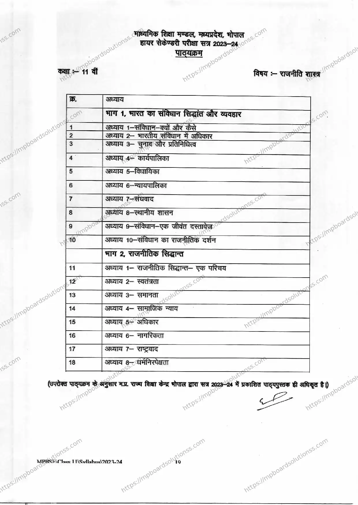 MP Board Class 11 Political Science 2023-24 Syllabus Image 2