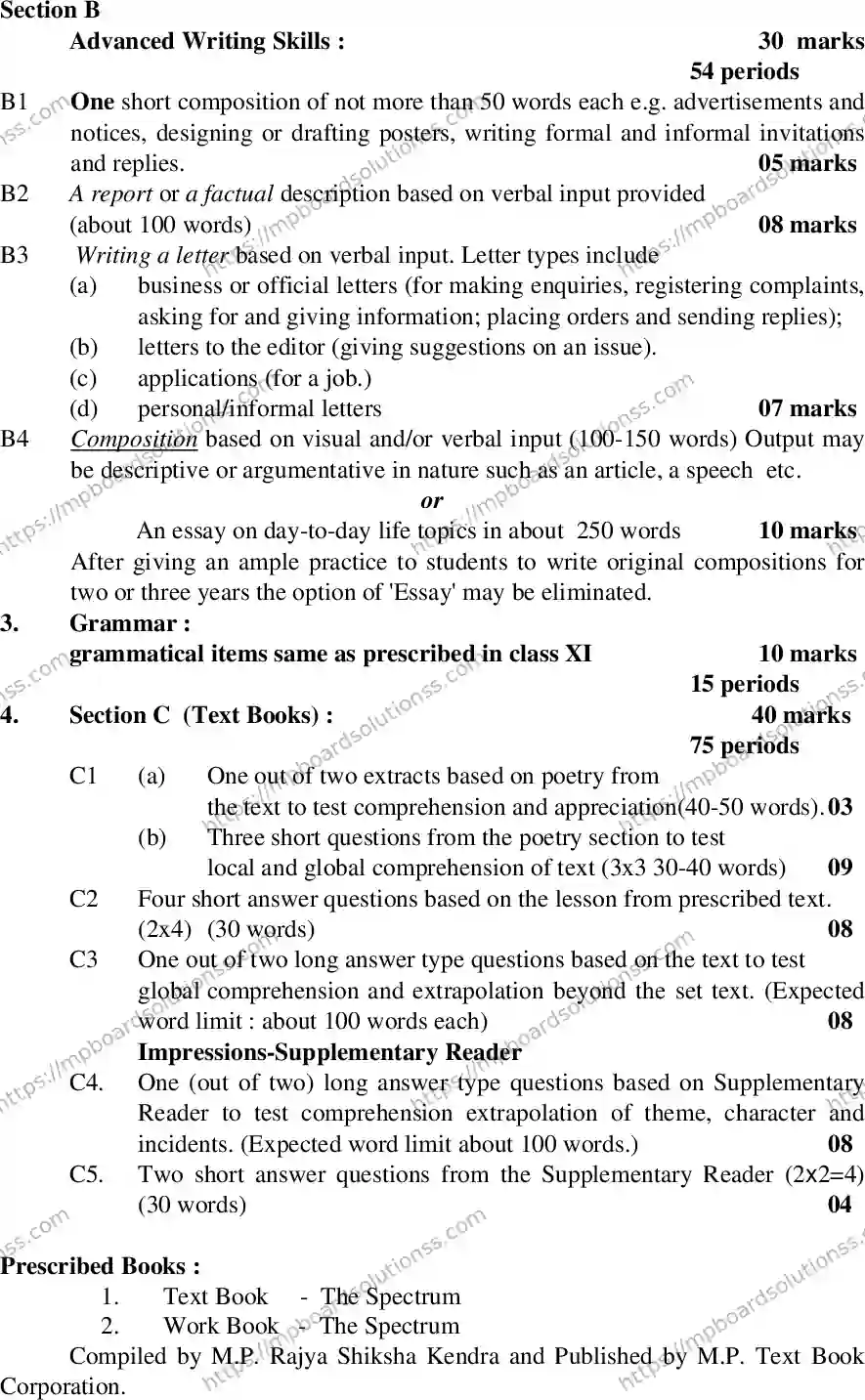 MP Board Class 12 General English 2020-21 Syllabus Image 4