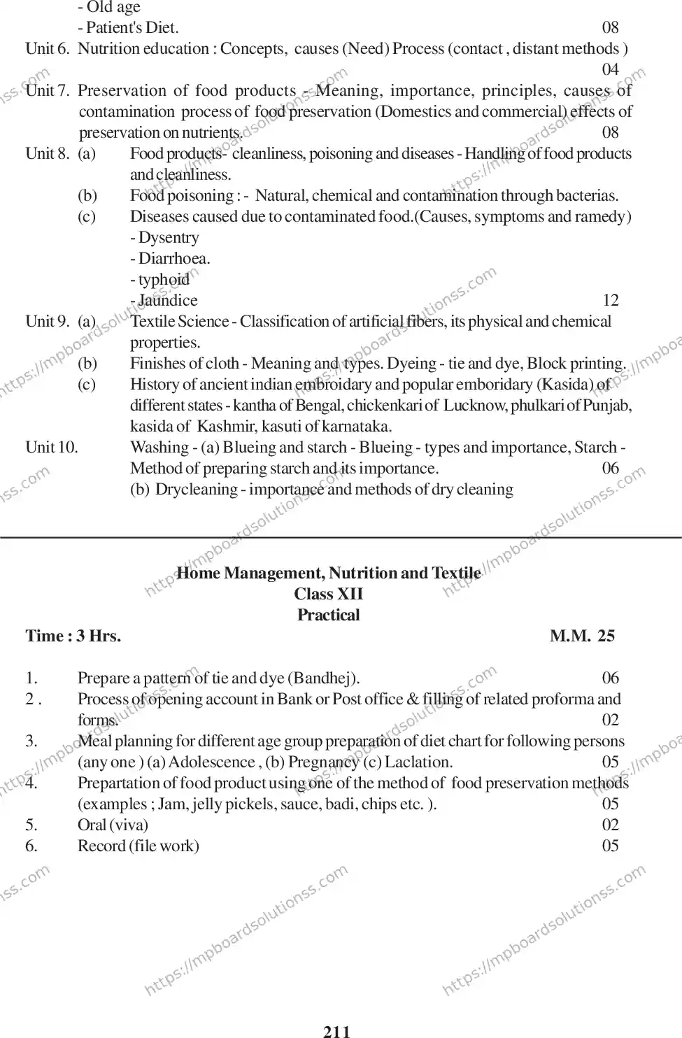 MP Board Class 12 Home Management 2020-21 Syllabus Image 6