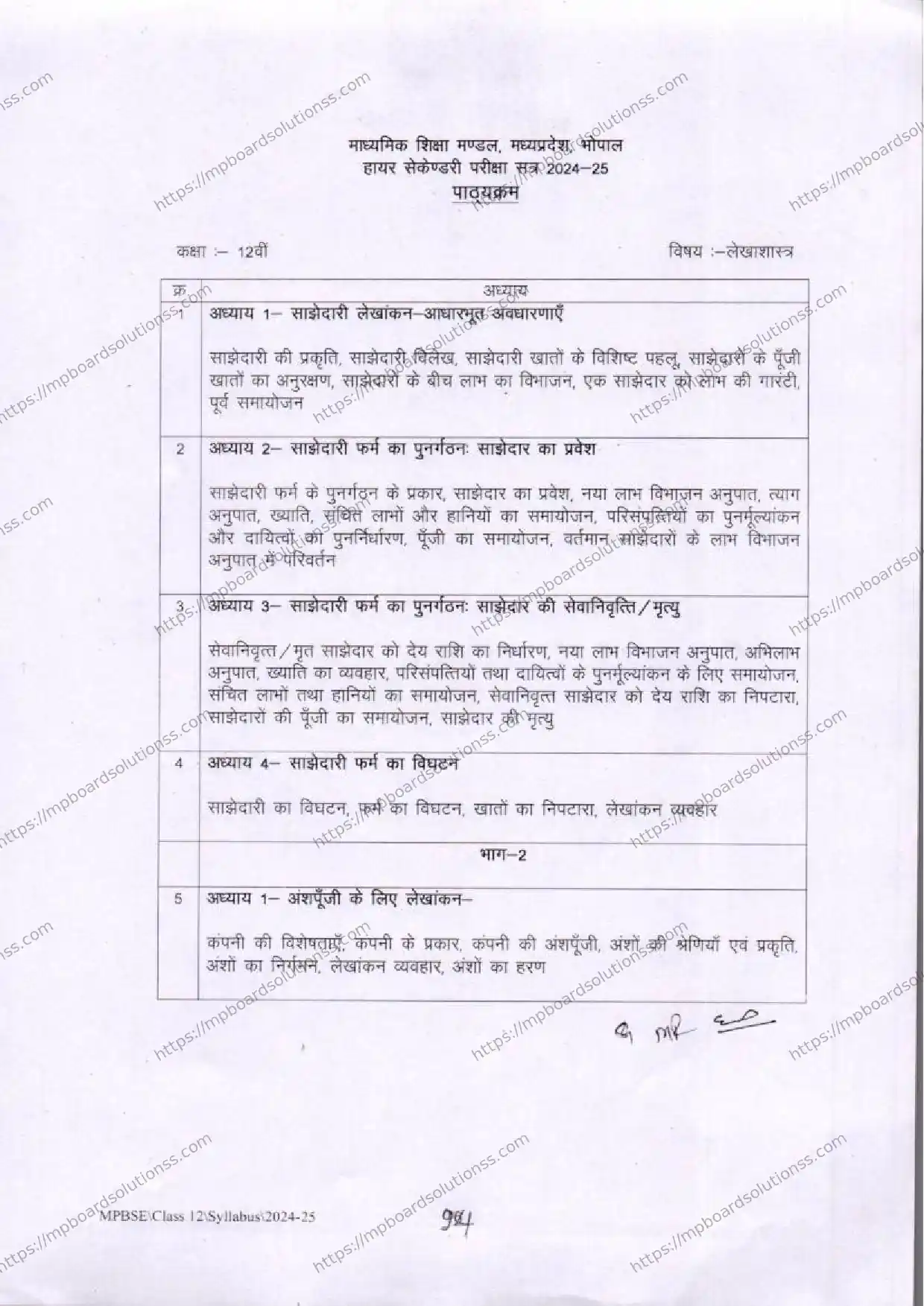 MP Board Class 12 Accountancy 2024-25 Syllabus Image 3