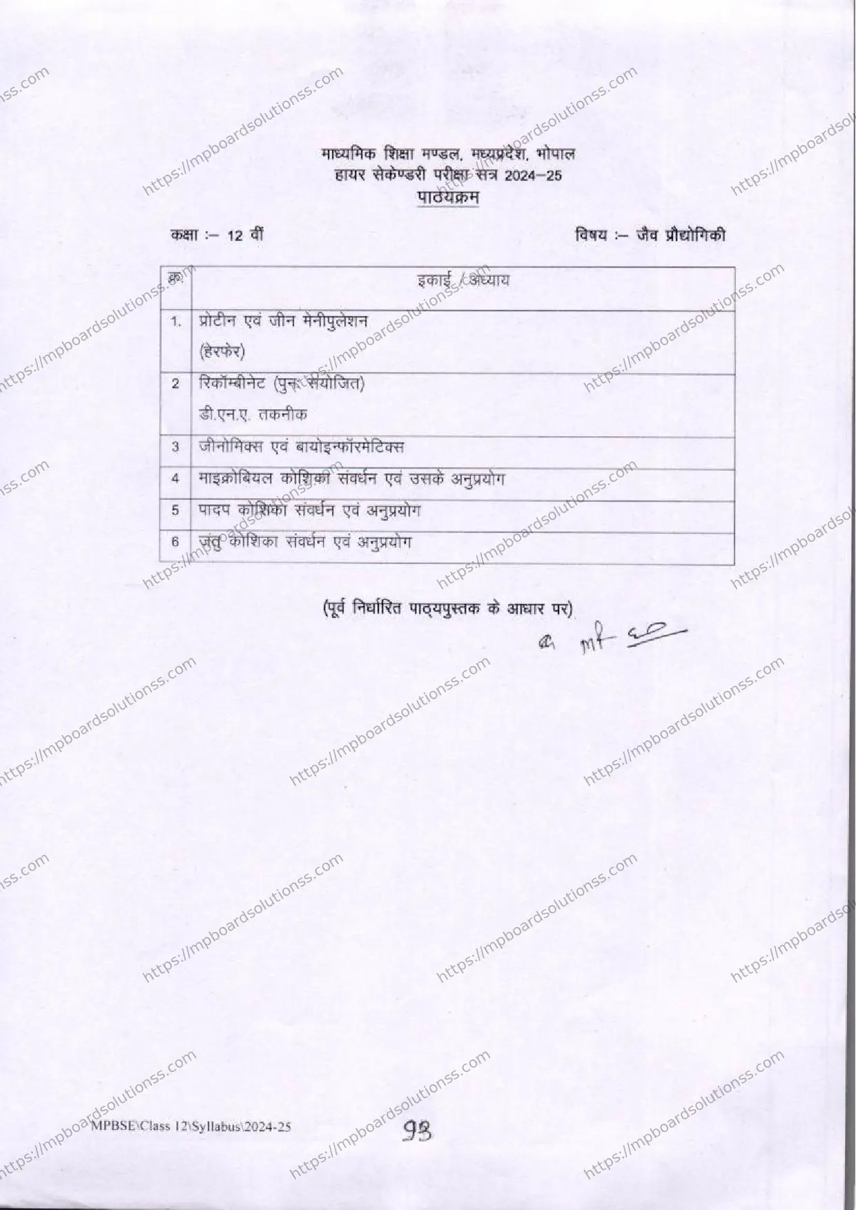 MP Board Class 12 Biotechnology 2024-25 Syllabus Image 2
