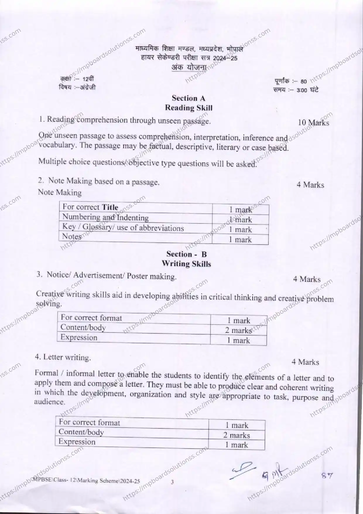 MP Board Class 12 English 2024-25 Syllabus Image 1