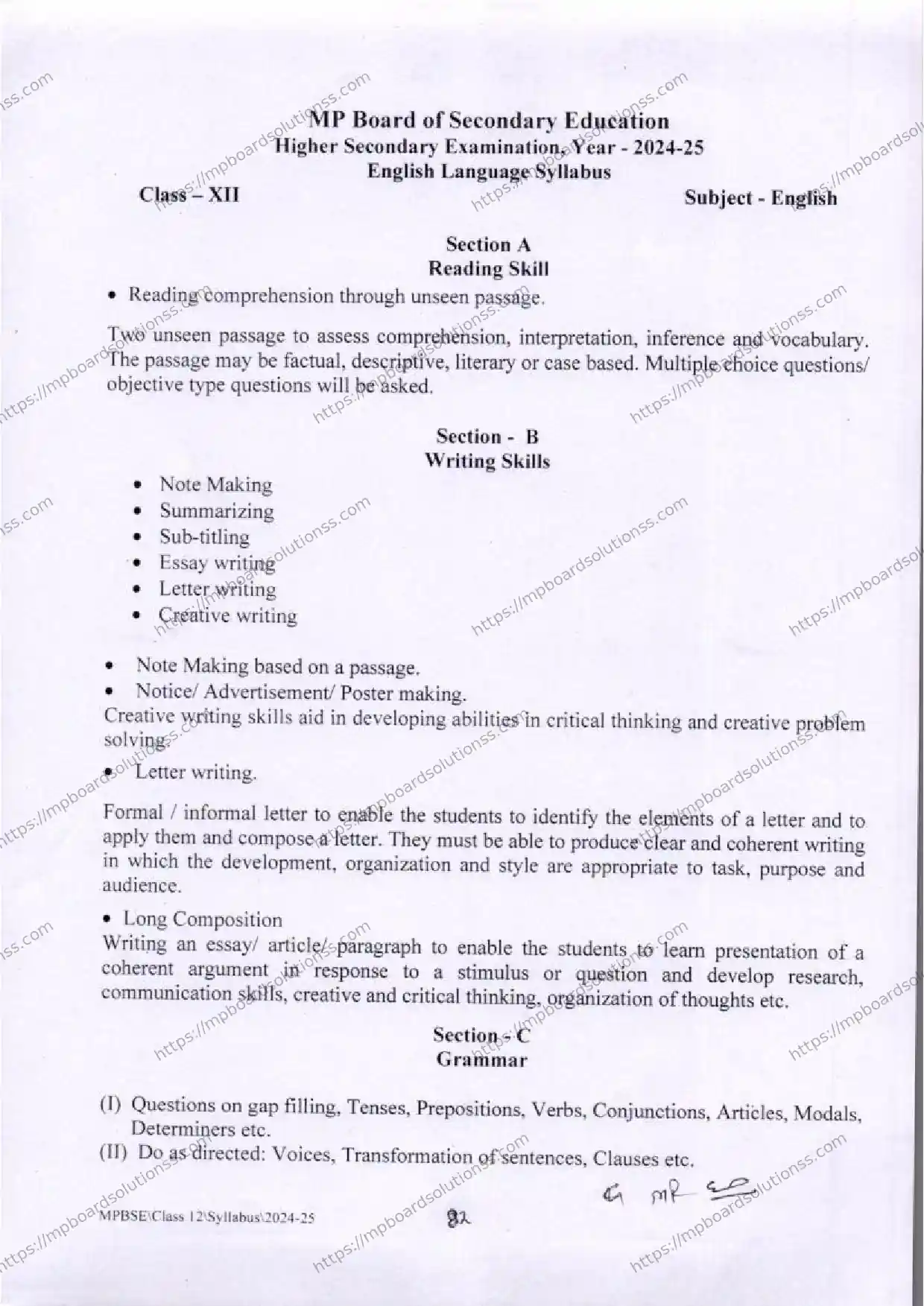 MP Board Class 12 English 2024-25 Syllabus Image 4