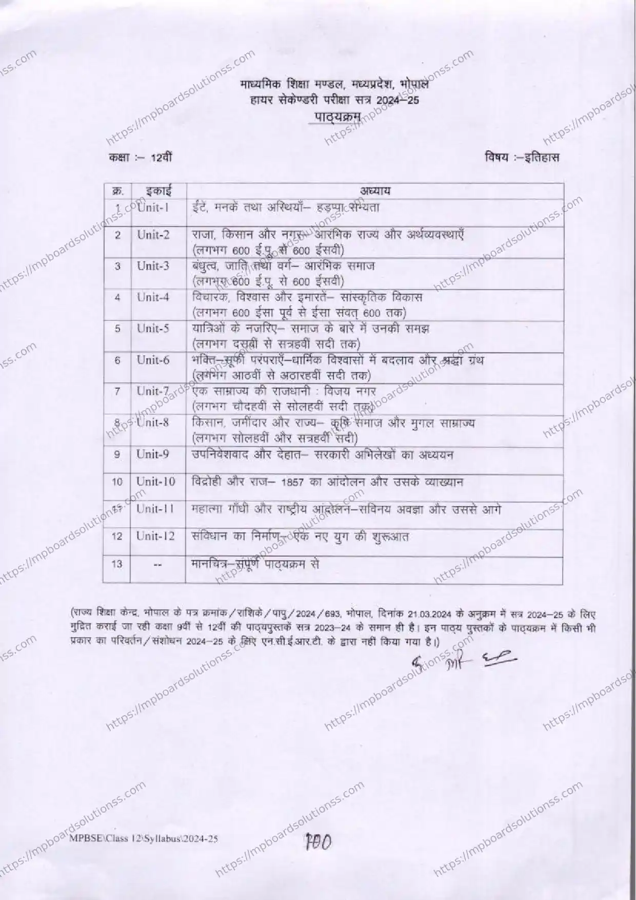 MP Board Class 12 History 2024-25 Syllabus Image 2