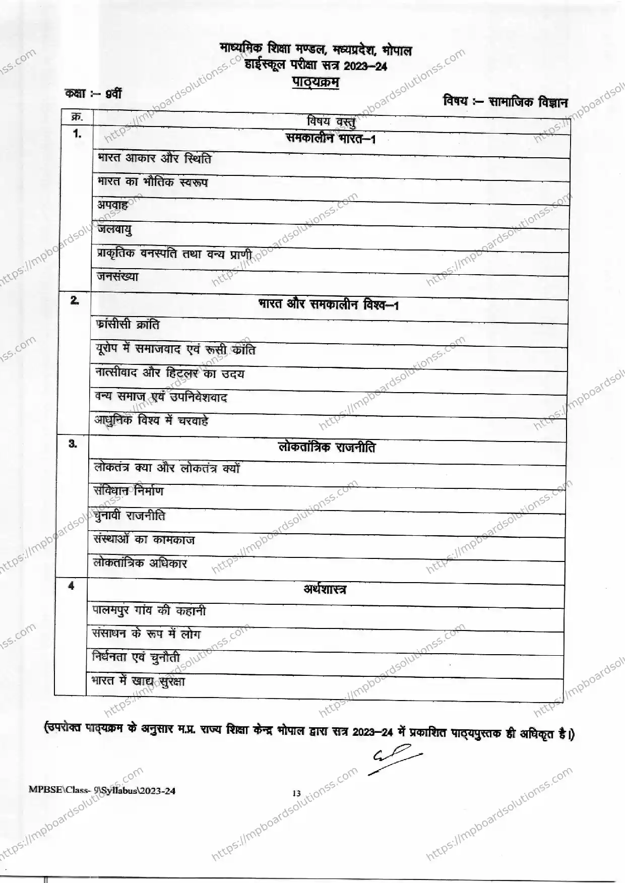 MP Board Class 9 Social Science 2023-24 Syllabus Image 2
