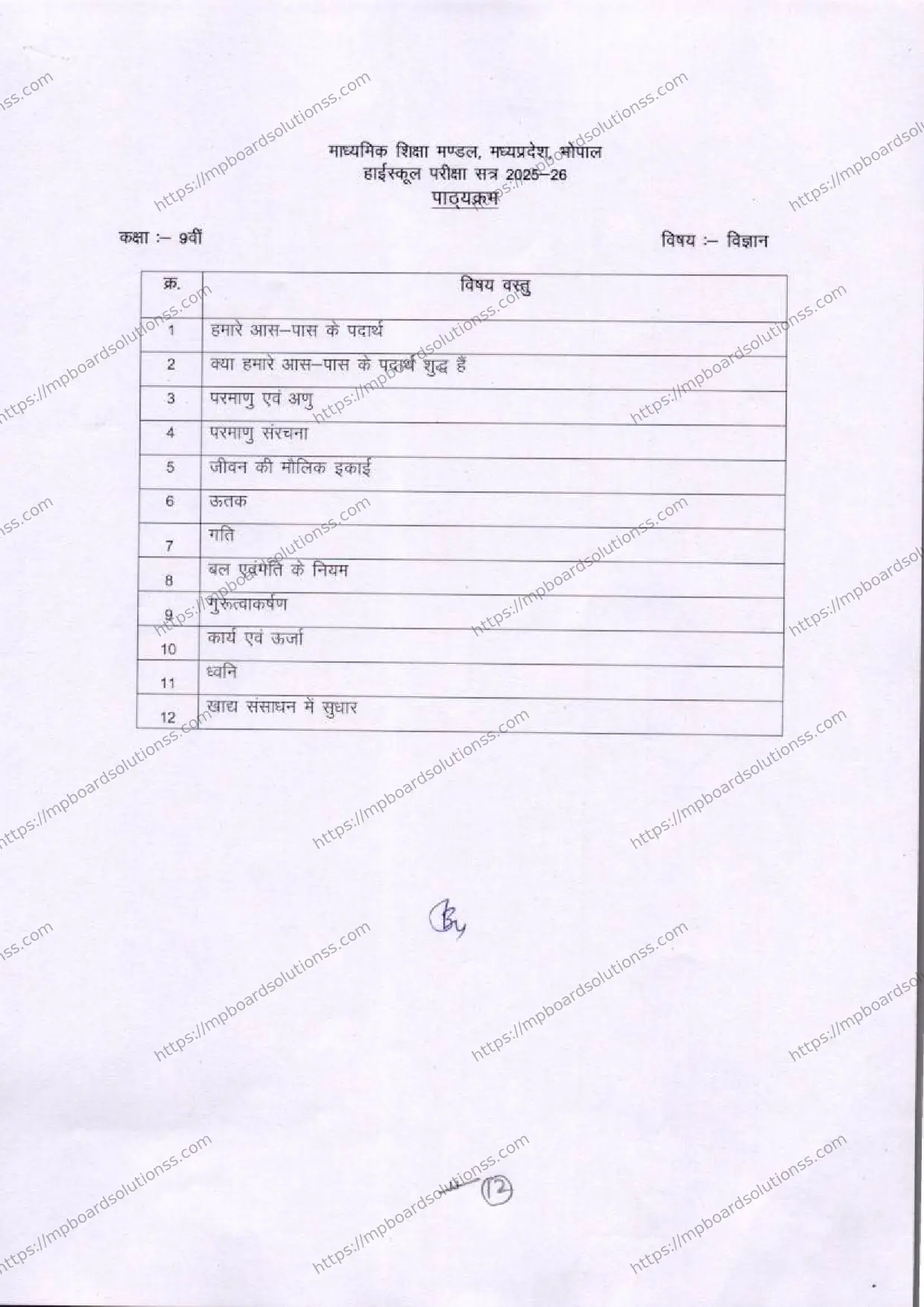 MP Board Class 9 Science 2025-26 Syllabus Image 1